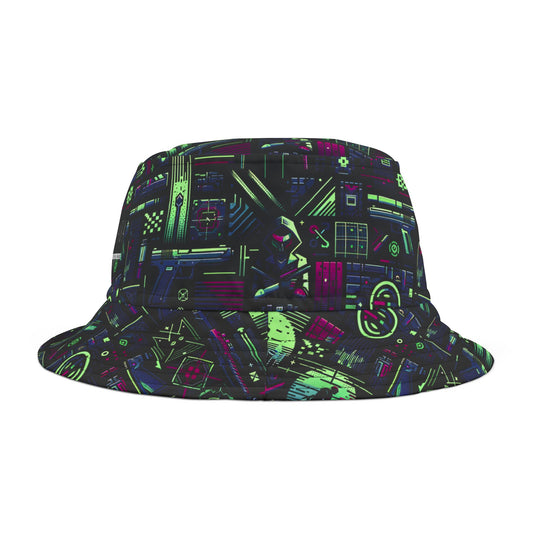 Tech Noir Futuristic Cyberpunk Bucket Hat - 8404 Design-63