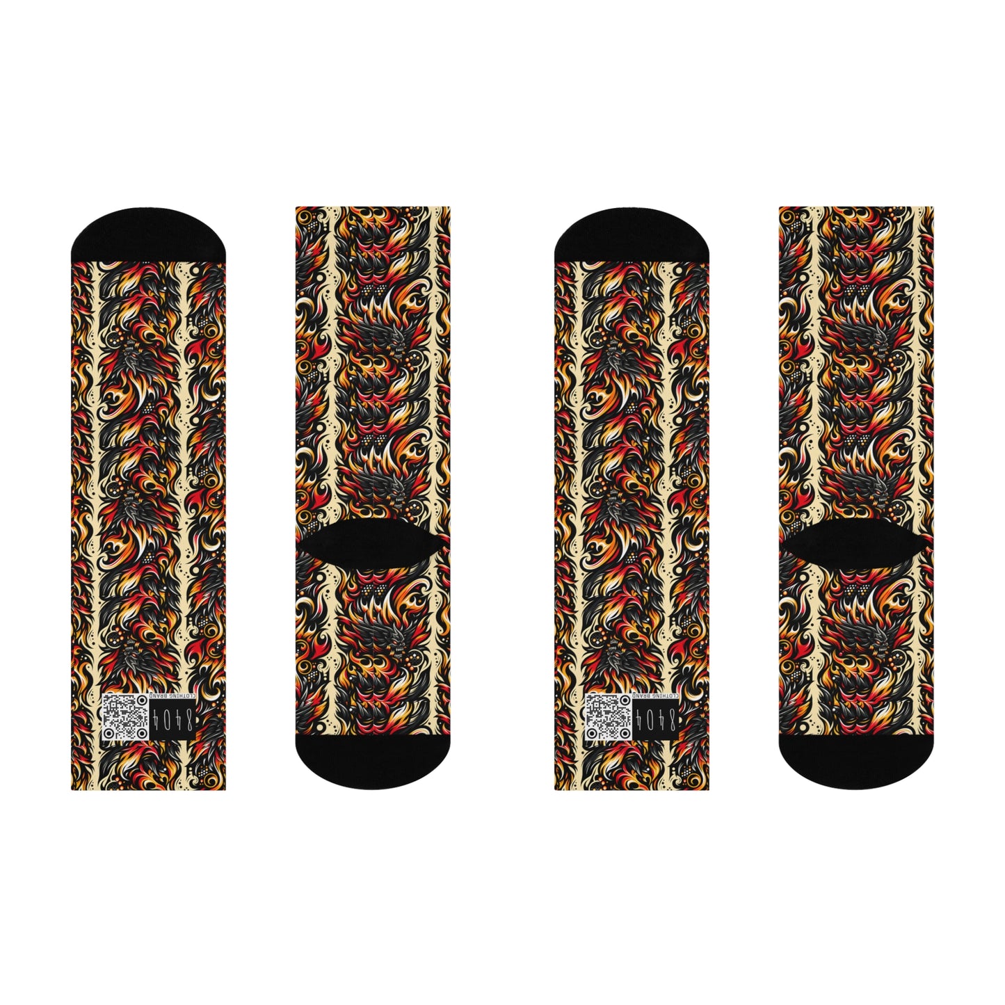 Flame Graphics Maximalist Streetwear Cushioned Crew Socks - 8404 Design-65