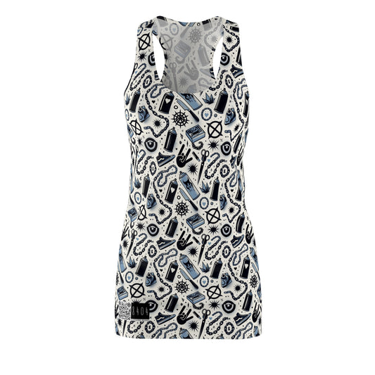 Cultural Rebellion Graphics Edgy and Rebellious With a Hint of Nostalgia Women's Cut & Sew Racerback Dress - 8404 Design-57