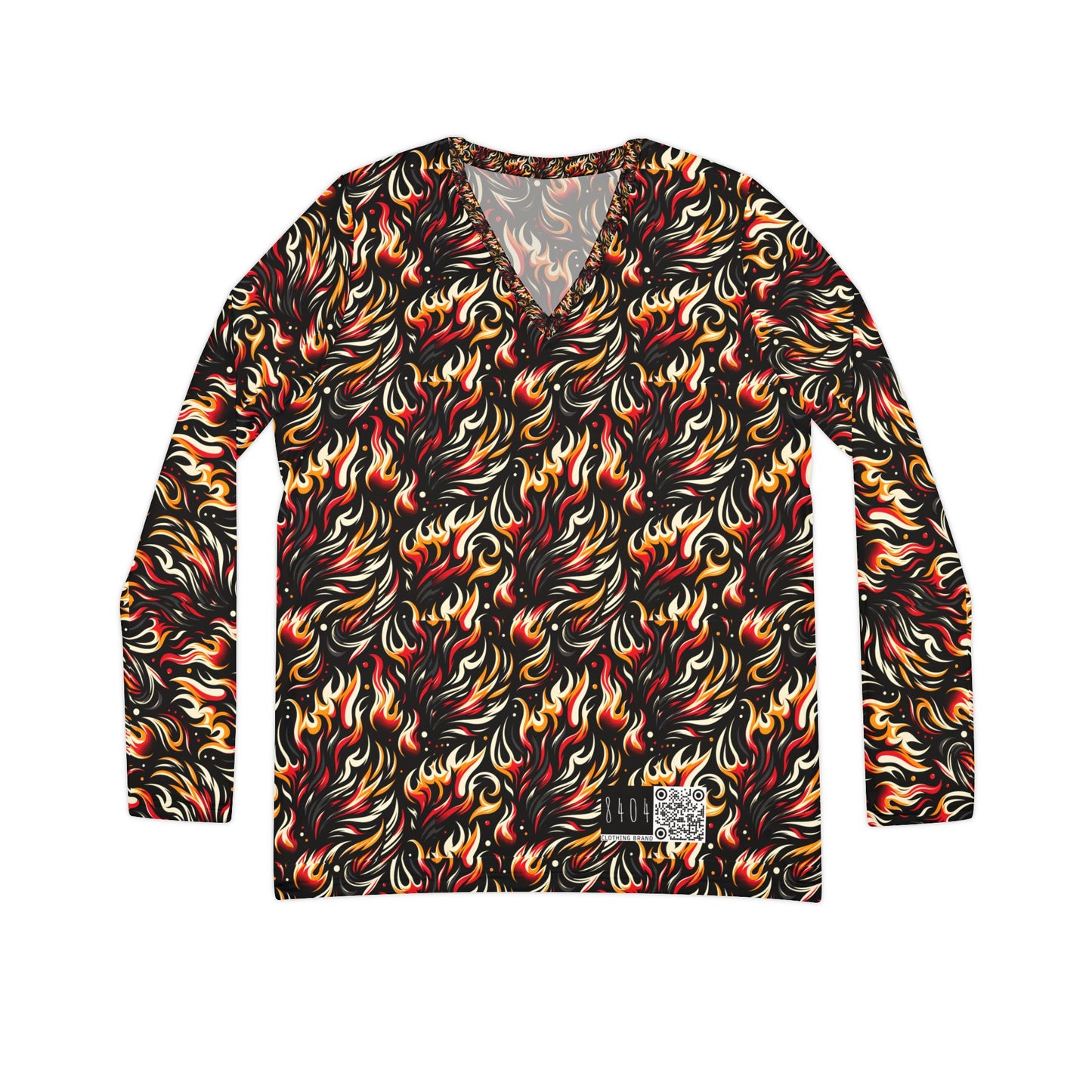 Fire & Flames Bold Streetwear Statement Women's Long Sleeve V-Neck Shirt - 8404 Design-60