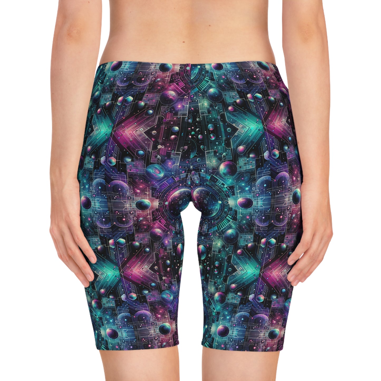 Galactic Hues Tech-Forward Cosmic Fusion Women's Bike Shorts - 8404 Design-59