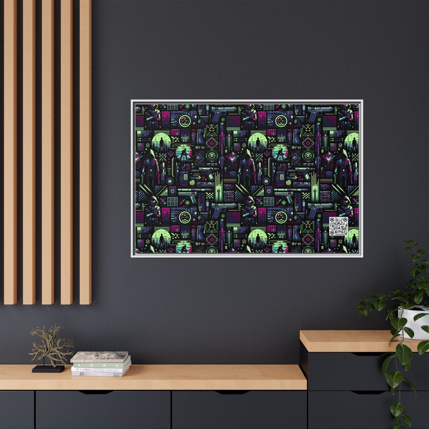 Tech Noir Futuristic Cyberpunk Matte Canvas, Framed (multi-Color) - 8404 Design-63 A