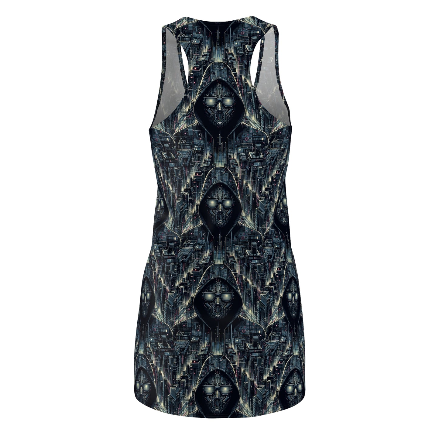 Tech Noir Aesthetics Sleek Tech Streetwear Women's Cut & Sew Racerback Dress - 8404 Design-56