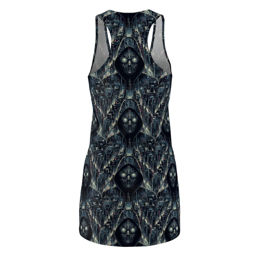 Tech Noir Aesthetics Sleek Tech Streetwear Women's Cut & Sew Racerback Dress - 8404 Design-56