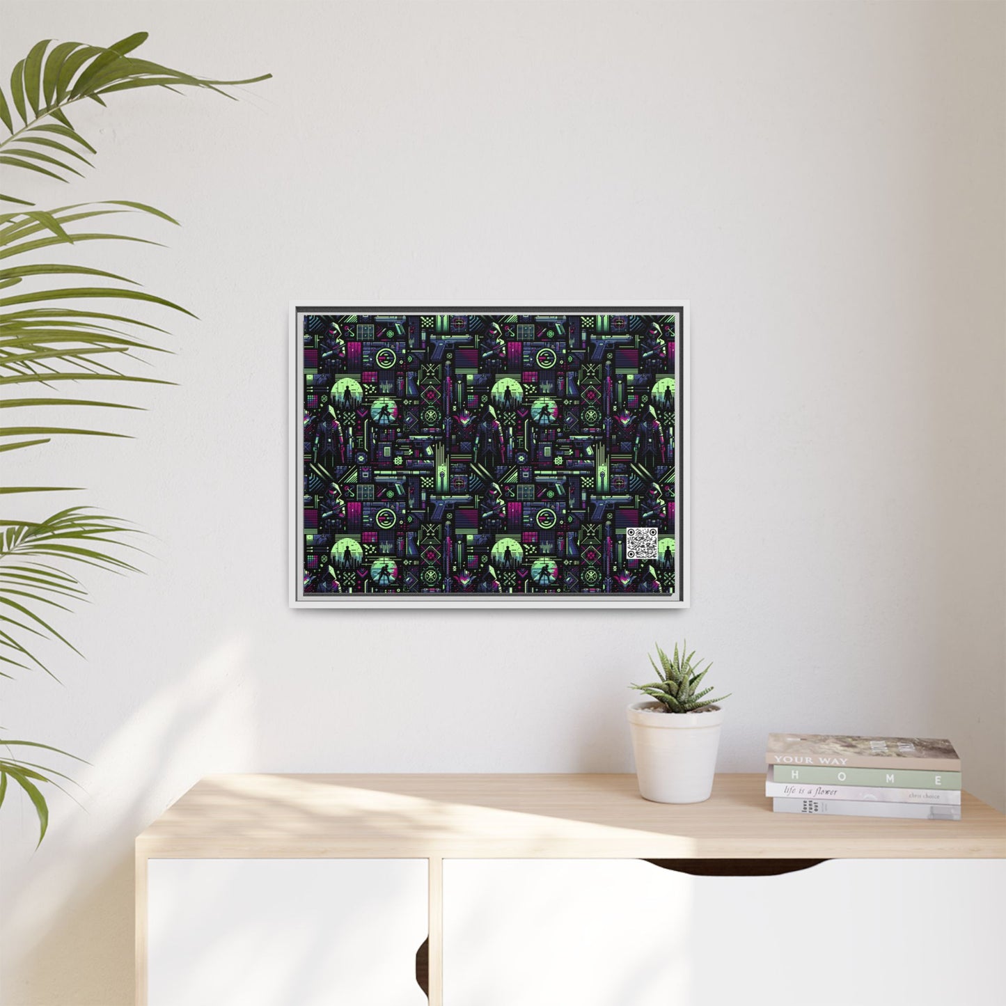 Tech Noir Futuristic Cyberpunk Matte Canvas, Framed (multi-Color) - 8404 Design-63 A