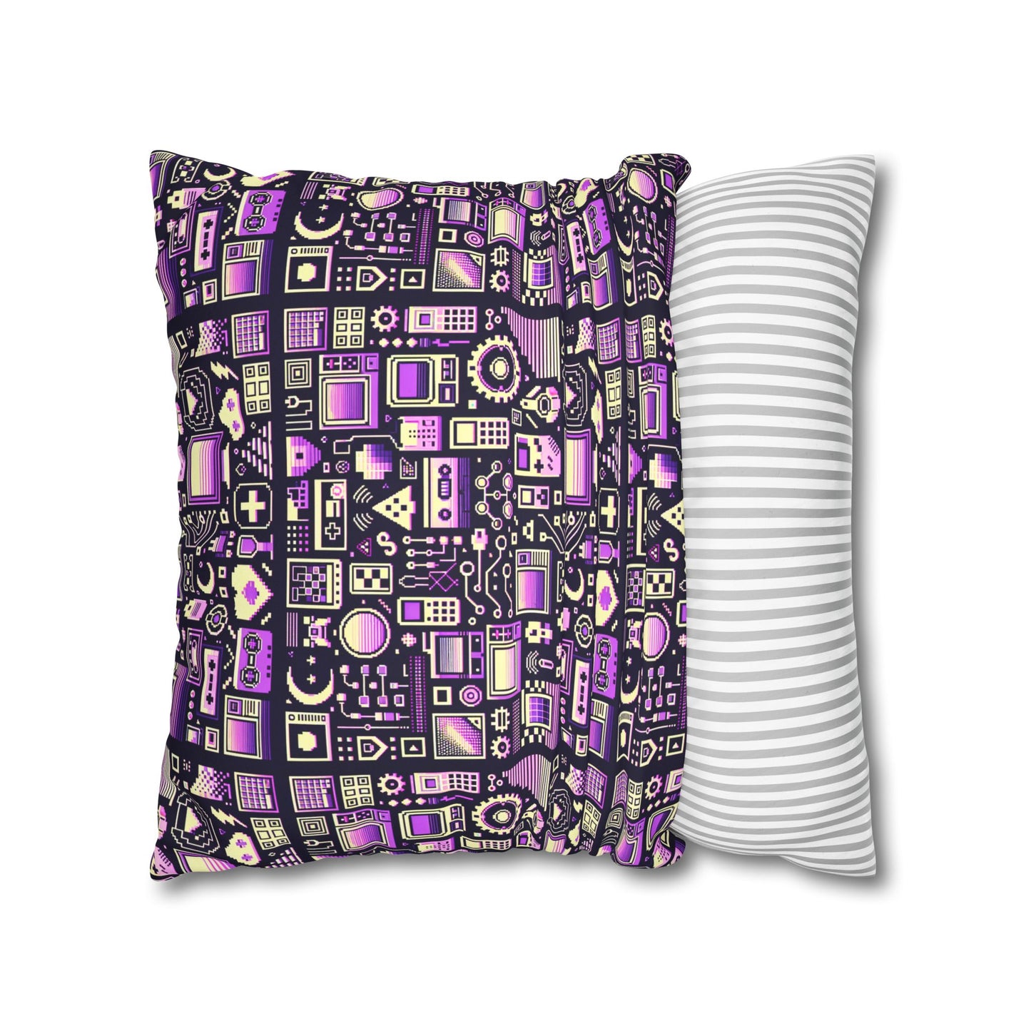 Digital Nostalgia Remix Modern Vintage Fusion Faux Suede Square Pillowcase - 8404 Design-54