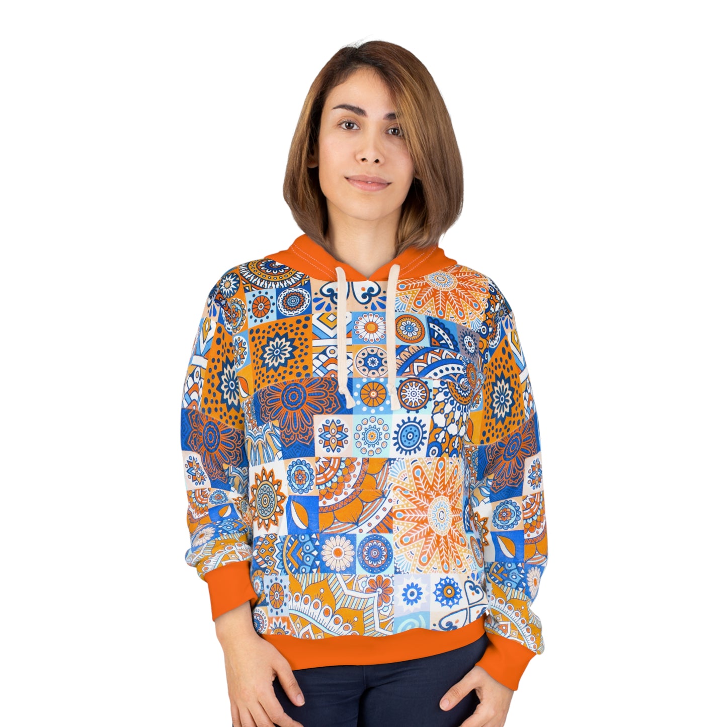8404 Unisex Adult's "mosaic Collage" Fashion Pullover Hoodie in Orange