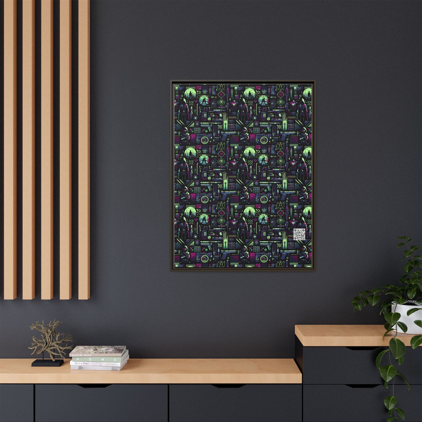 Tech Noir Futuristic Cyberpunk Matte Canvas, Framed (multi-Color) - 8404 Design-63 A