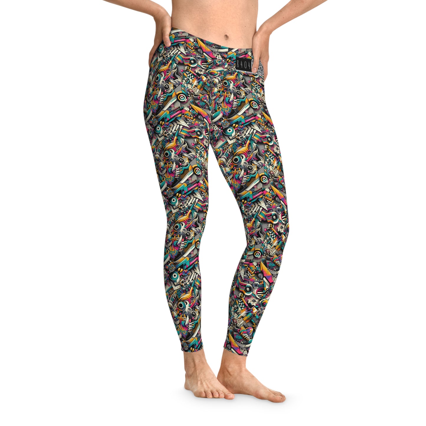Urban Graffiti Fusion Eclectic Street Art Meets Modern Tech Culture Stretch Leggings - 8404 Design-55