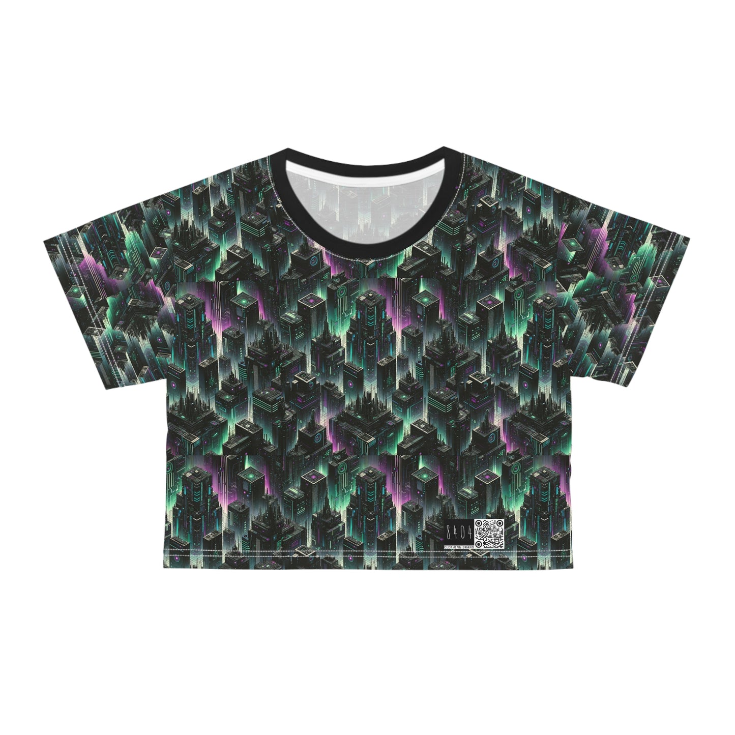 Tech Noir Aesthetics Tech-Forward Urban Dystopia Crop Tee - 8404 Design-44