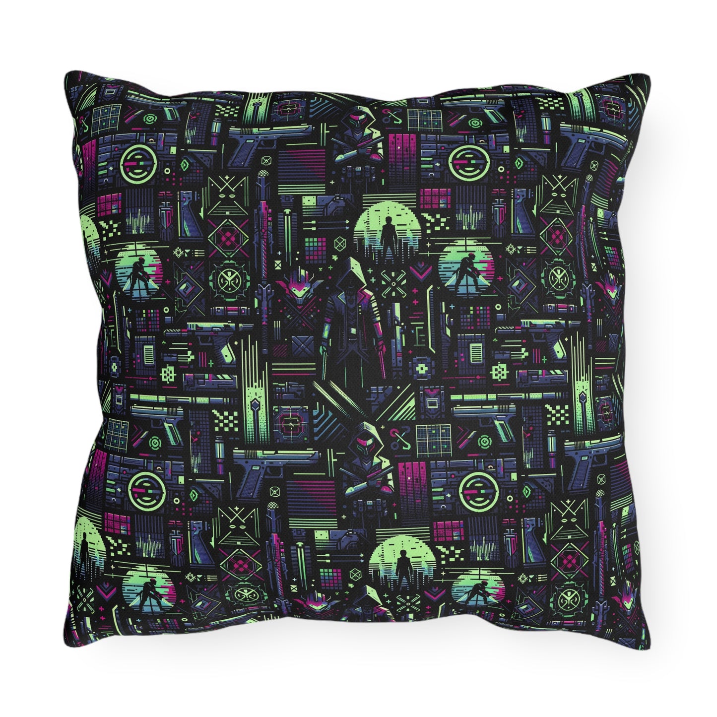 Tech Noir Futuristic Cyberpunk Outdoor Pillow - 8404 Design-63