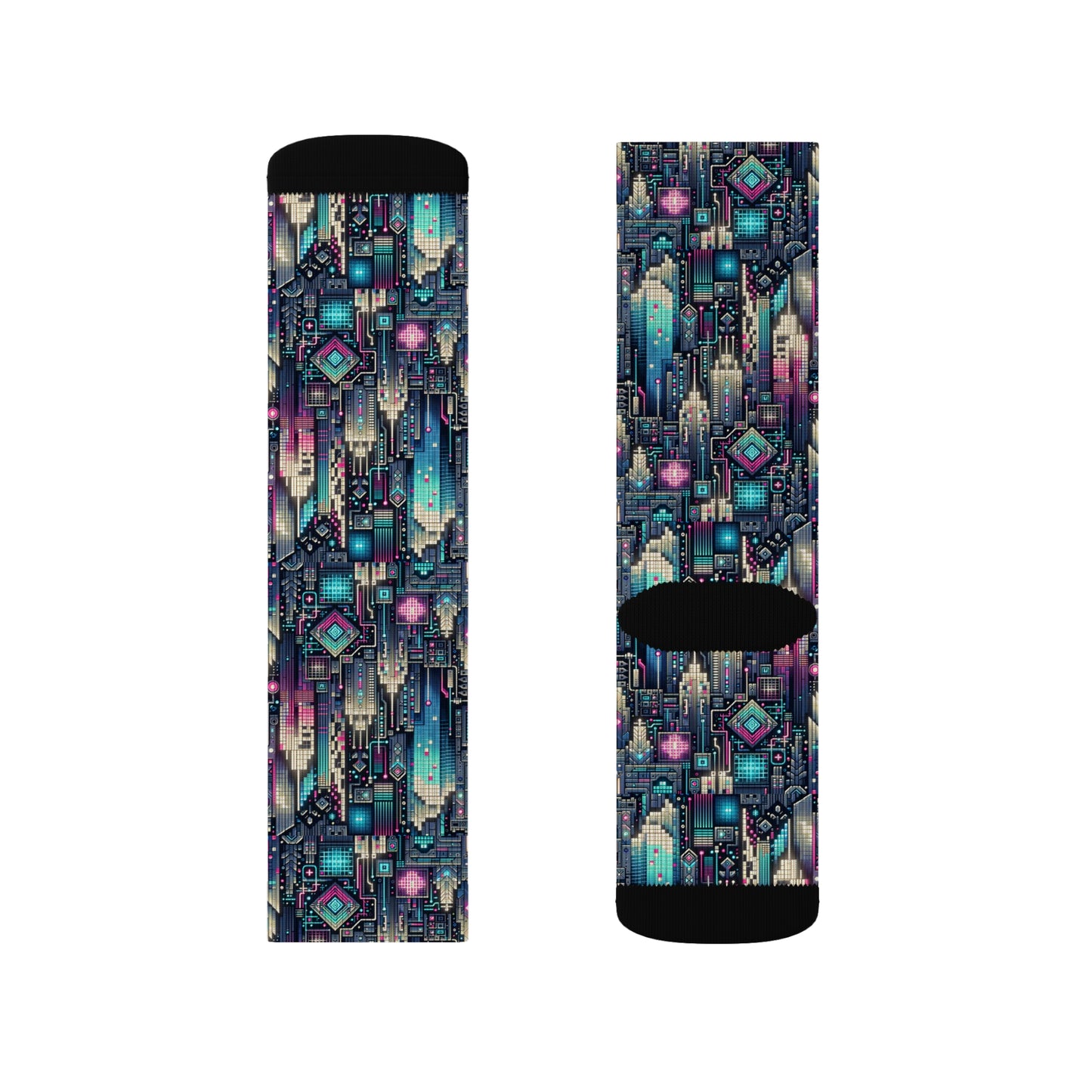 Digital Renaissance Tech-Forward Maximalism Sublimation Socks - 8404 Design-56