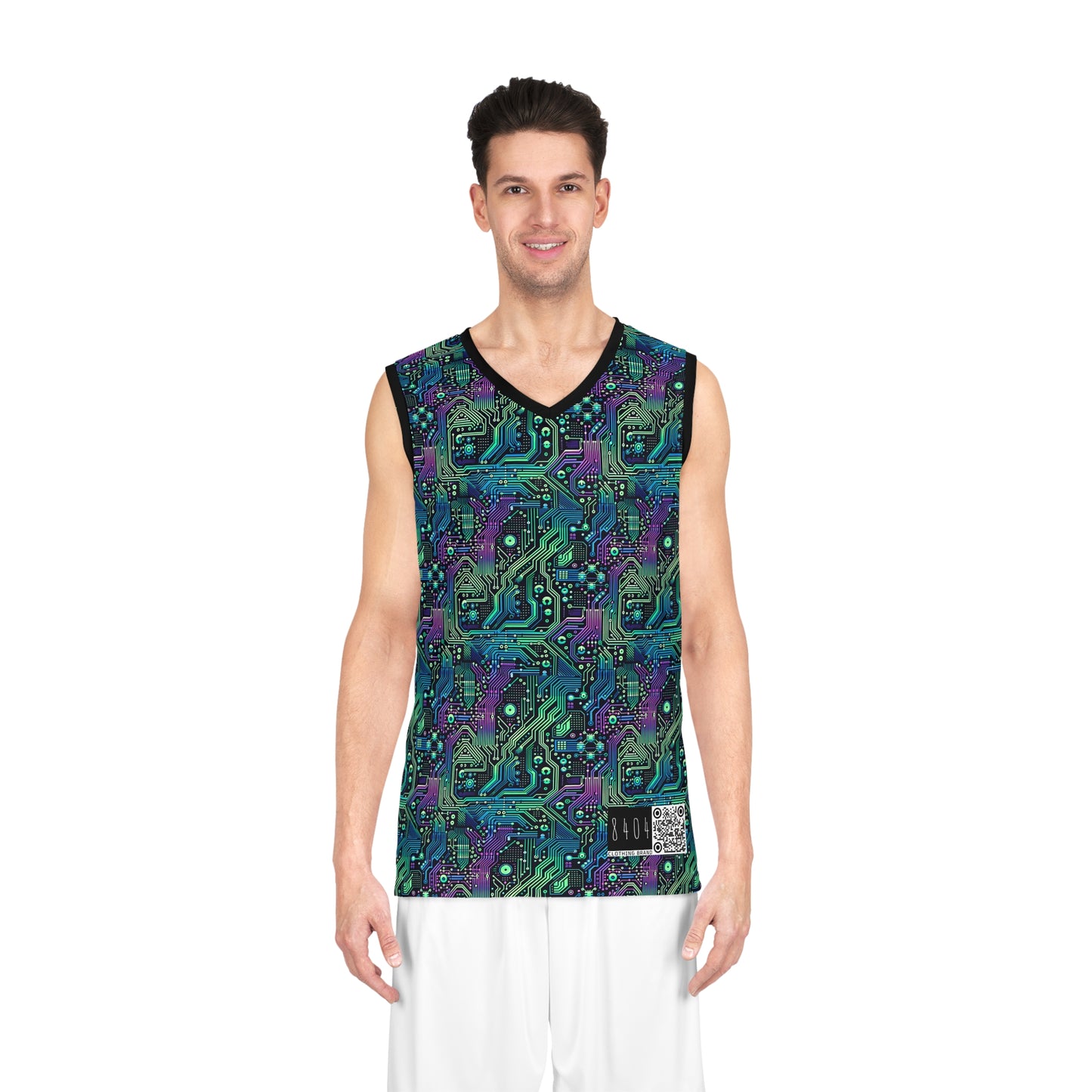 Tech-Infused Neon Tech-Forward Streetwear Basketball Jersey - 8404 Design-66