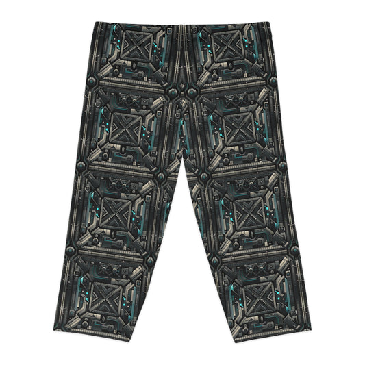 Tech Noir Futuristic Tech Aesthetic with a Dark Twist Women's Capri Leggings - 8404 Design-59