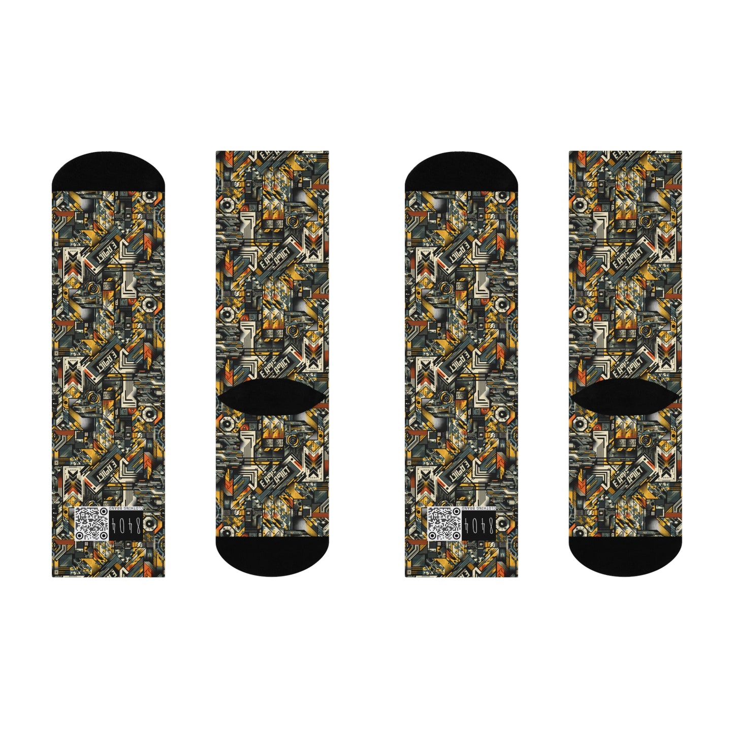 Digital Punk Futuristic Grunge Cushioned Crew Socks - 8404 Design-49