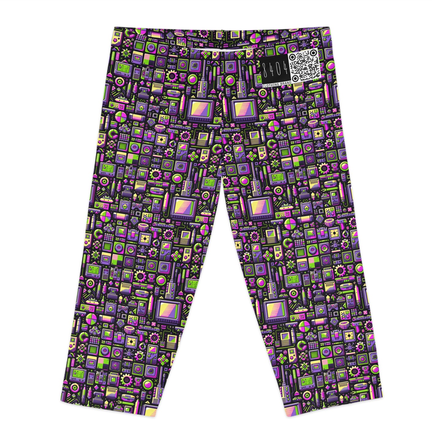 Digital Nostalgia Remix Modern Vintage Fusion Women's Capri Leggings - 8404 Design-67