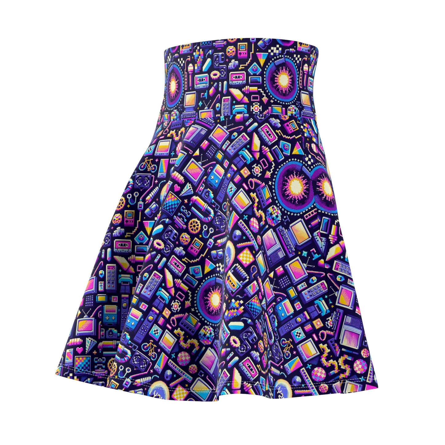 Digital Nostalgia Modern Retro Fusion Women's Skater Skirt - 8404 Design-64