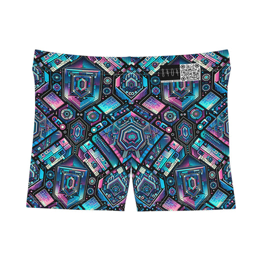 Digital Dreamland Futuristic Tech Aesthetic Women's Shorts - 8404 Design-46