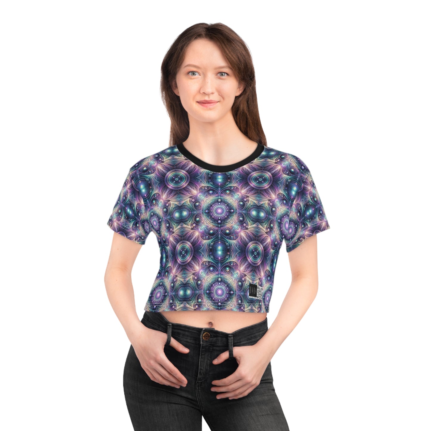 Iridescent Tech Fusion Tech-Forward Streetwear Crop Tee - 8404 Design-61