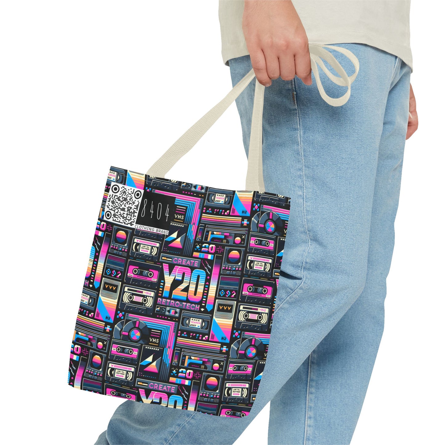 Digital Nostalgia Tech-Inspired Retro Fusion Tote Bag - 8404 Design-65