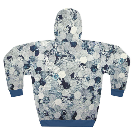 8404 Unisex Adult "hexagon in Blue" Fashion Pullover Hoodie