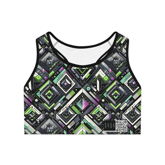 Retro Futurism Graphics Tech-Forward Streetwear Sports Bra - 8404 Design-48