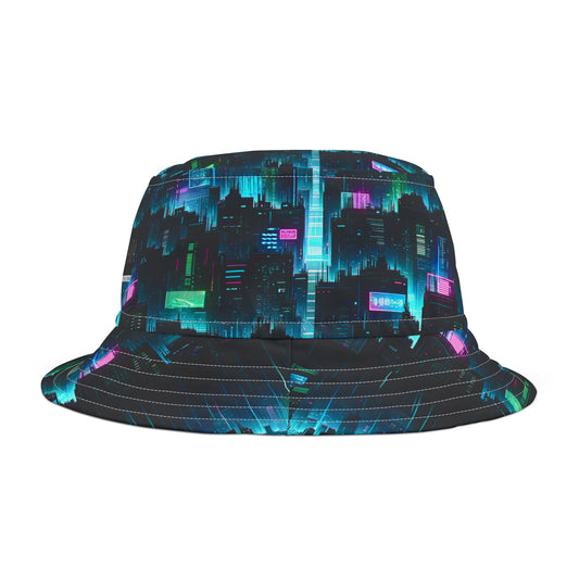 Tech Noir Graphics Cyberpunk Tech Aesthetic Bucket Hat - 8404 Design-60