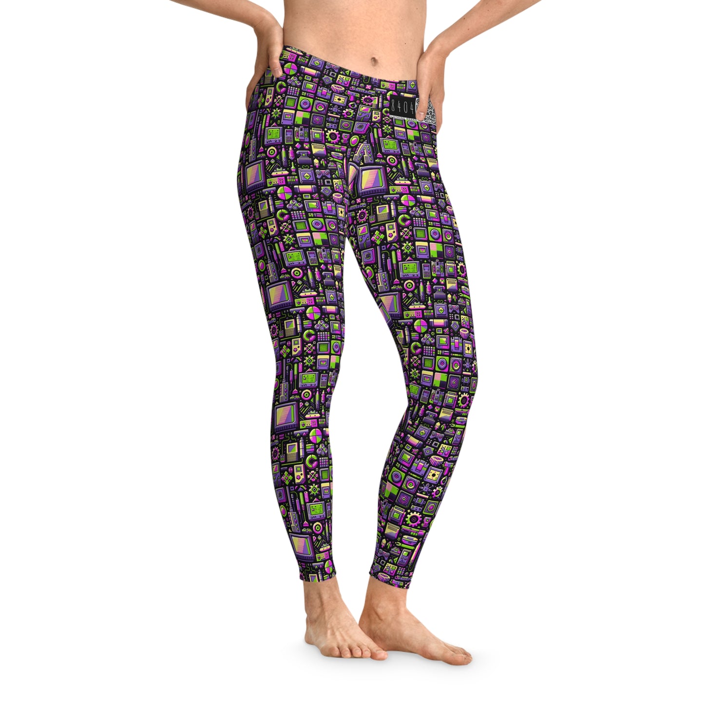 Digital Nostalgia Remix Modern Vintage Fusion Stretch Leggings - 8404 Design-67