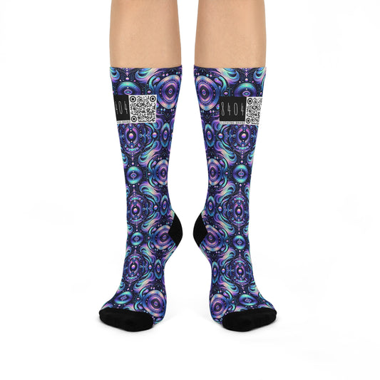 Iridescent Tech Fusion Tech-Forward Streetwear Cushioned Crew Socks - 8404 Design-62