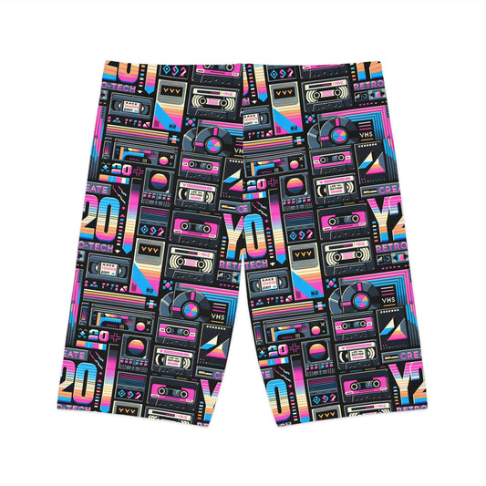 Digital Nostalgia Tech-Inspired Retro Fusion Women's Bike Shorts - 8404 Design-65