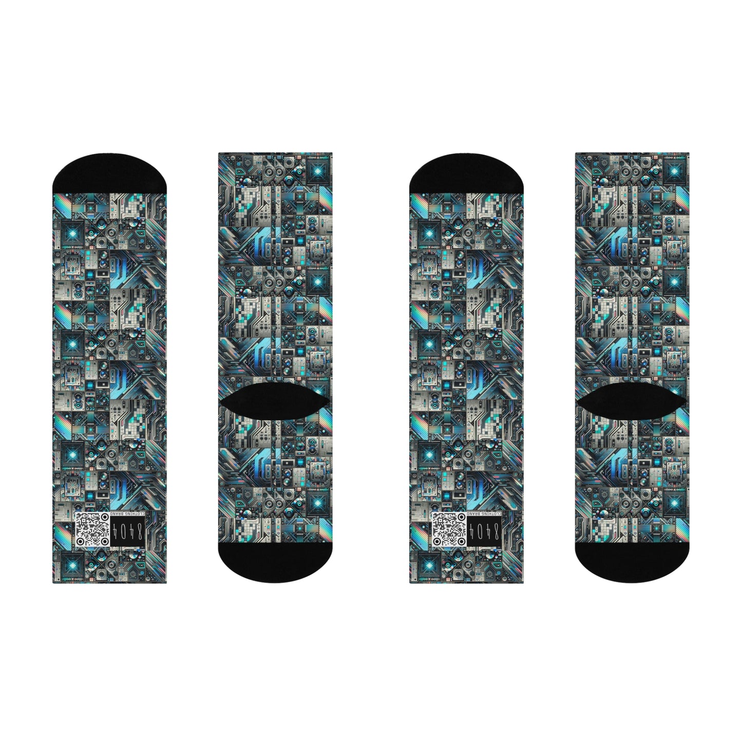 Tech-Infused Futurism Sleek Tech Edge Cushioned Crew Socks - 8404 Design-48