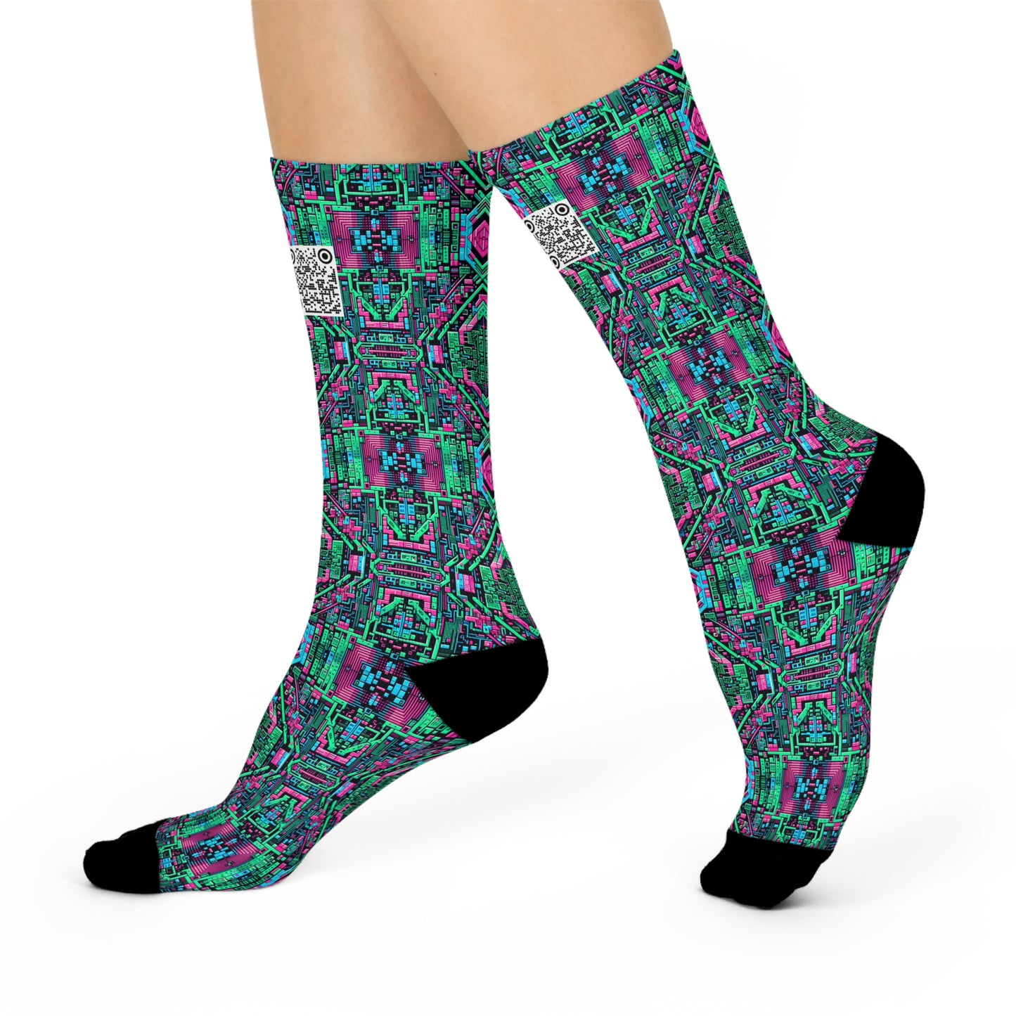 Digital Glitch Vibes Tech-Inspired Streetwear Cushioned Crew Socks - 8404 Design-71