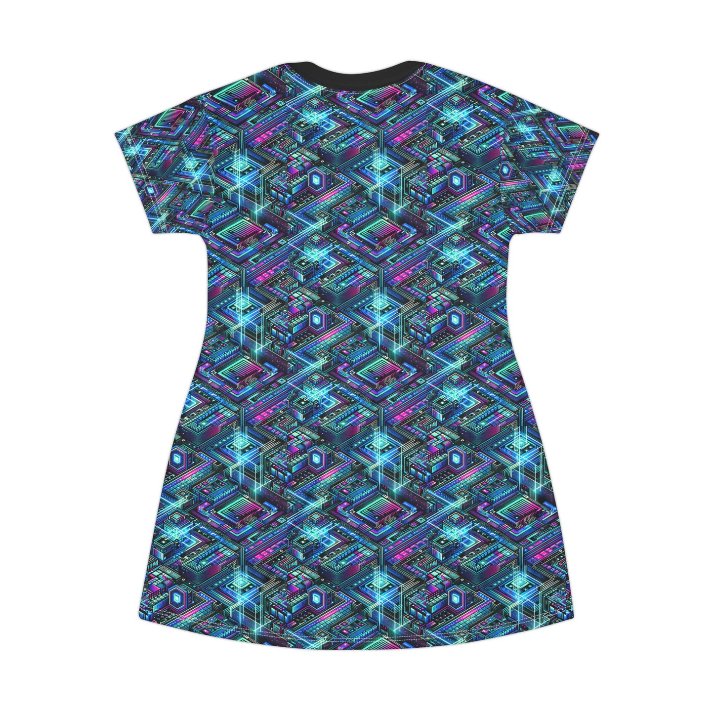 Digital Dreamland Futuristic Tech Aesthetic T-Shirt Dress - 8404 Design-42