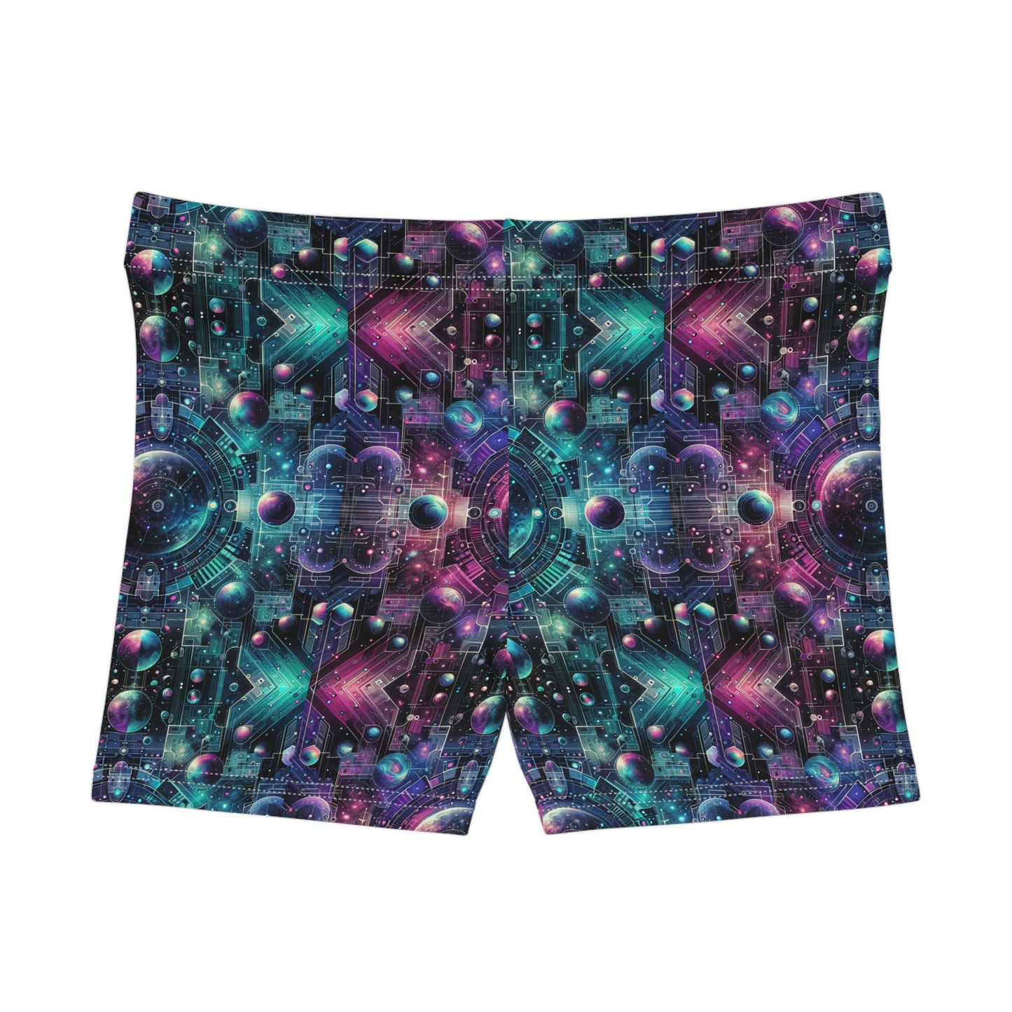 Galactic Hues Tech-Forward Cosmic Fusion Women's Shorts - 8404 Design-59