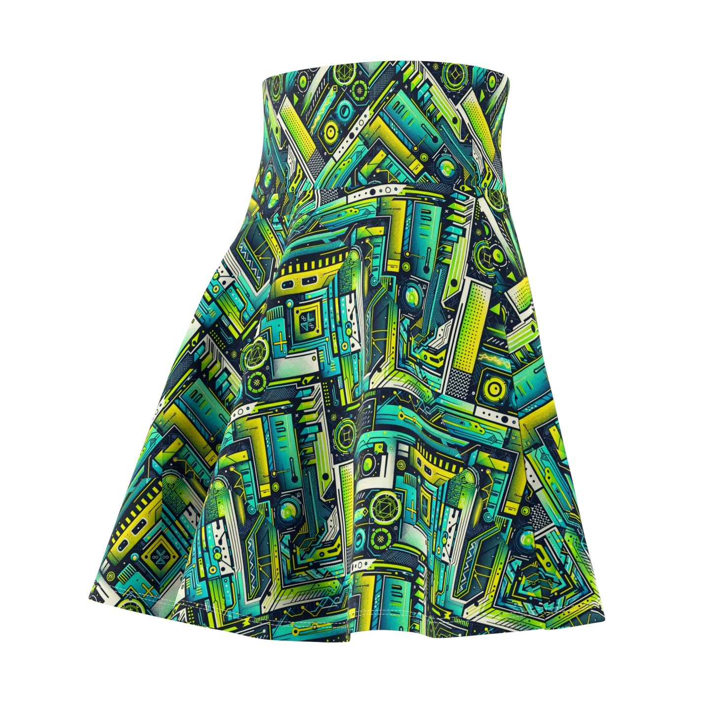Tech-Infused Neon Tech-Forward Streetwear Women's Skater Skirt - 8404 Design-52