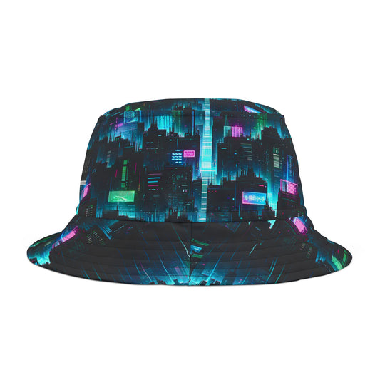 Tech Noir Graphics Cyberpunk Tech Aesthetic Bucket Hat - 8404 Design-60