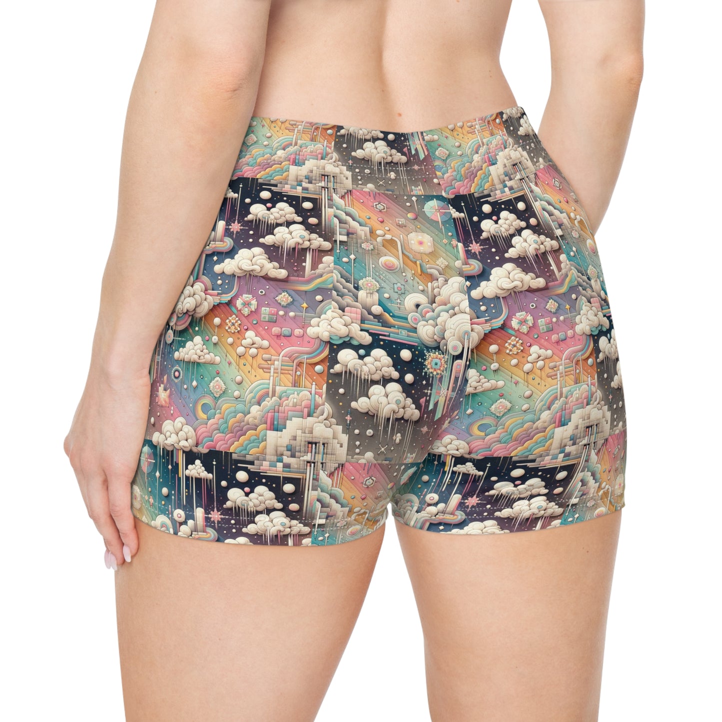 Digital Dreamland Whimsical and Nostalgic Streetwear With a Digital Twist Women's Shorts - 8404 Design-52