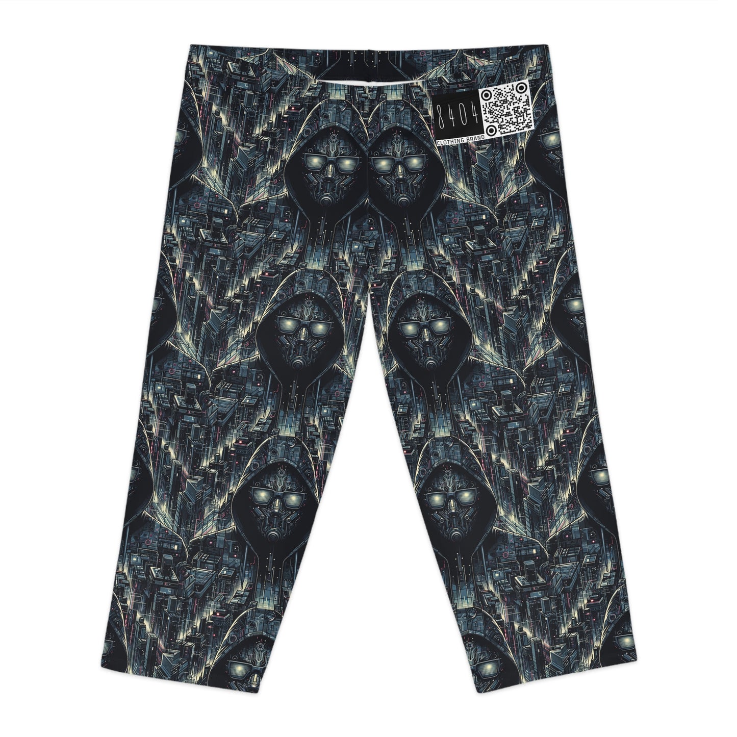 Tech Noir Aesthetics Sleek Tech Streetwear Women's Capri Leggings - 8404 Design-56