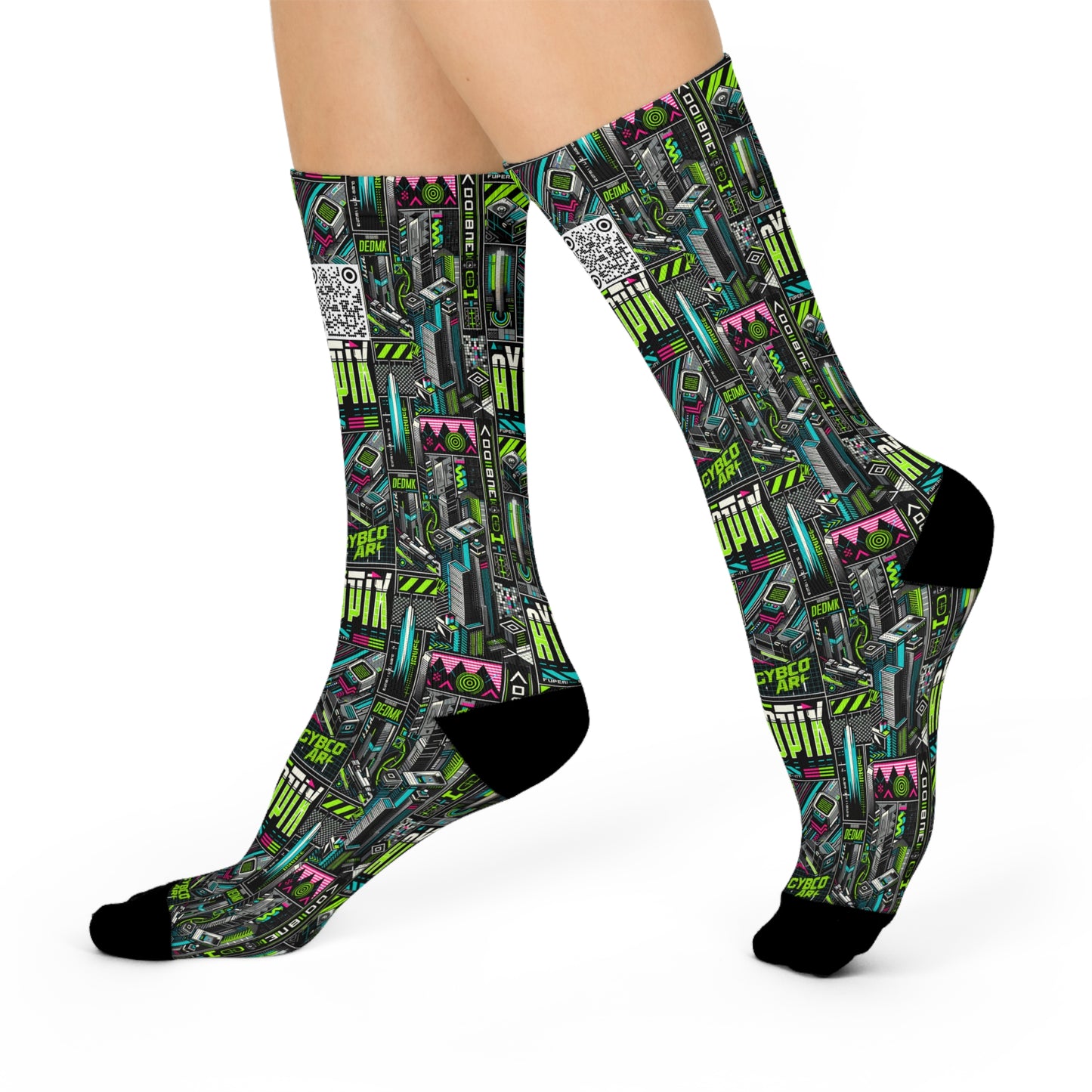 Tech-Forward Graphics Tech-Inspired Streetwear Cushioned Crew Socks - 8404 Design-46