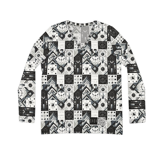 Digital Minimalism Minimalist Tech Women's Long Sleeve V-Neck Shirt - 8404 Design-50