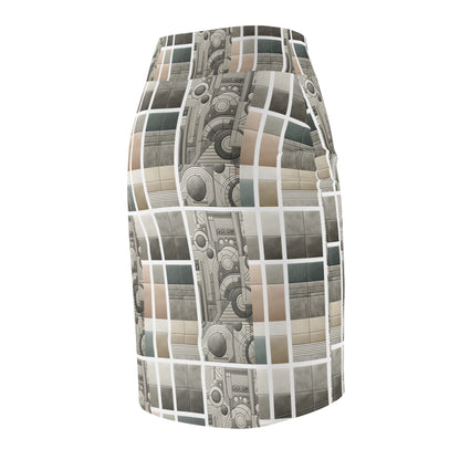 Tech Utility Chic Tech-Forward Minimalist Women's Pencil Skirt - 8404 Design-59