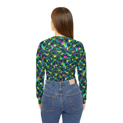 Tech-Infused Neon Tech-Forward Streetwear Women's Long Sleeve V-Neck Shirt - 8404 Design-65