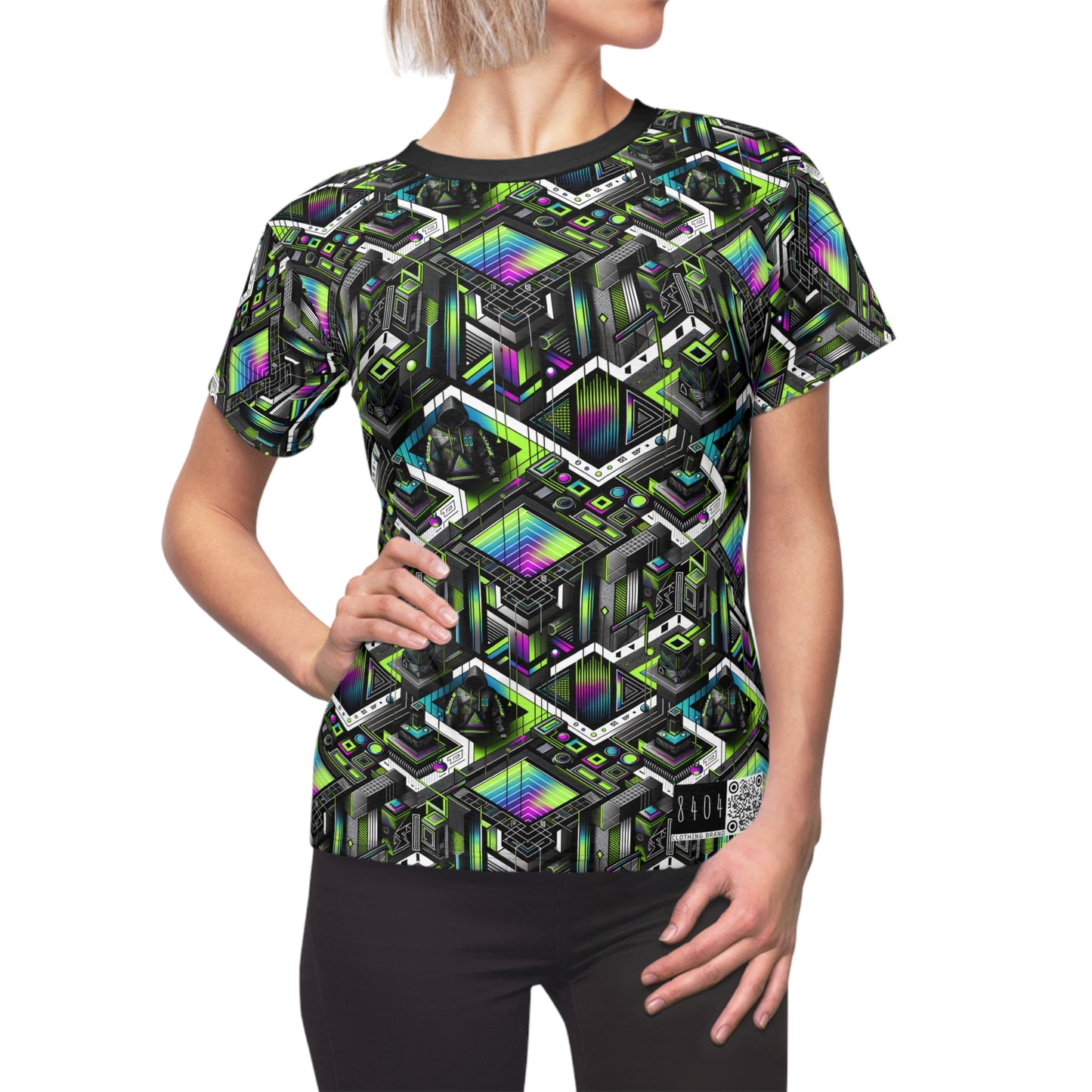Retro Futurism Graphics Tech-Forward Streetwear Women's Cut & Sew Tee - 8404 Design-52