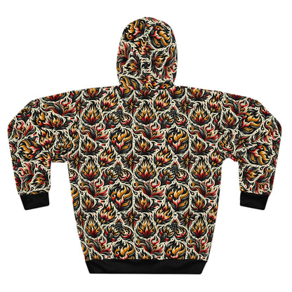 Fire & Flames Bold Streetwear Statement Pullover Hoodie - 8404 Design-57