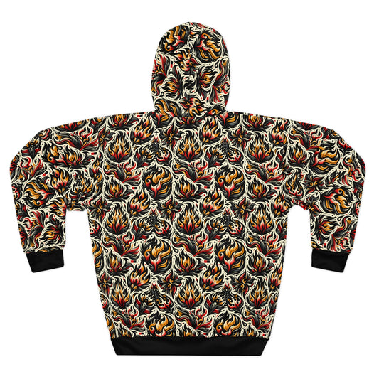 Fire & Flames Bold Streetwear Statement Pullover Hoodie - 8404 Design-57