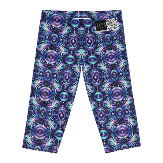 Iridescent Tech Fusion Tech-Forward Streetwear Women's Capri Leggings - 8404 Design-62