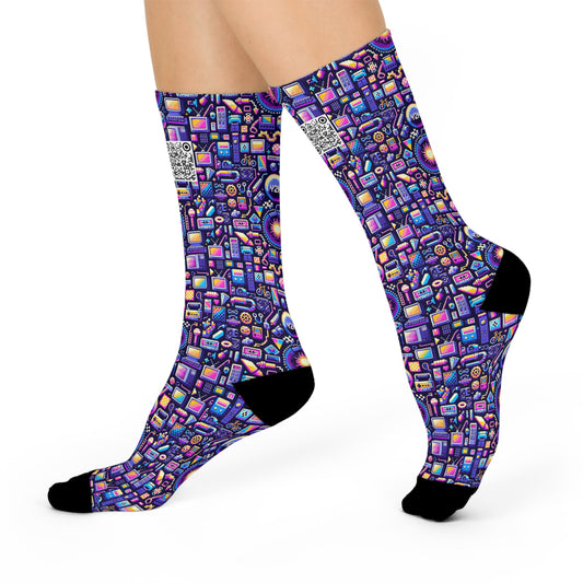 Digital Nostalgia Modern Retro Fusion Cushioned Crew Socks - 8404 Design-64