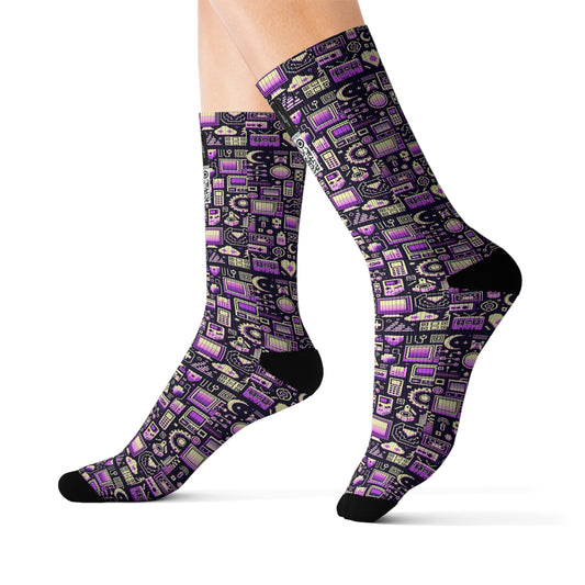 Digital Nostalgia Remix Modern Vintage Fusion Sublimation Socks - 8404 Design-54
