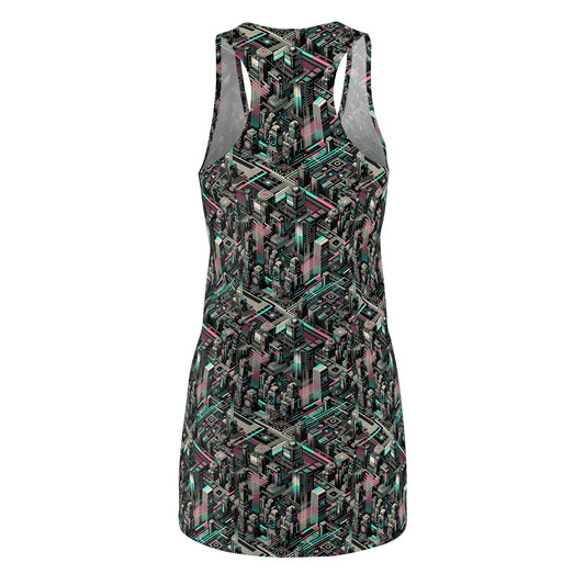 Digital Dreamland Tech-Inspired Streetwear Women's Cut & Sew Racerback Dress - 8404 Design-51