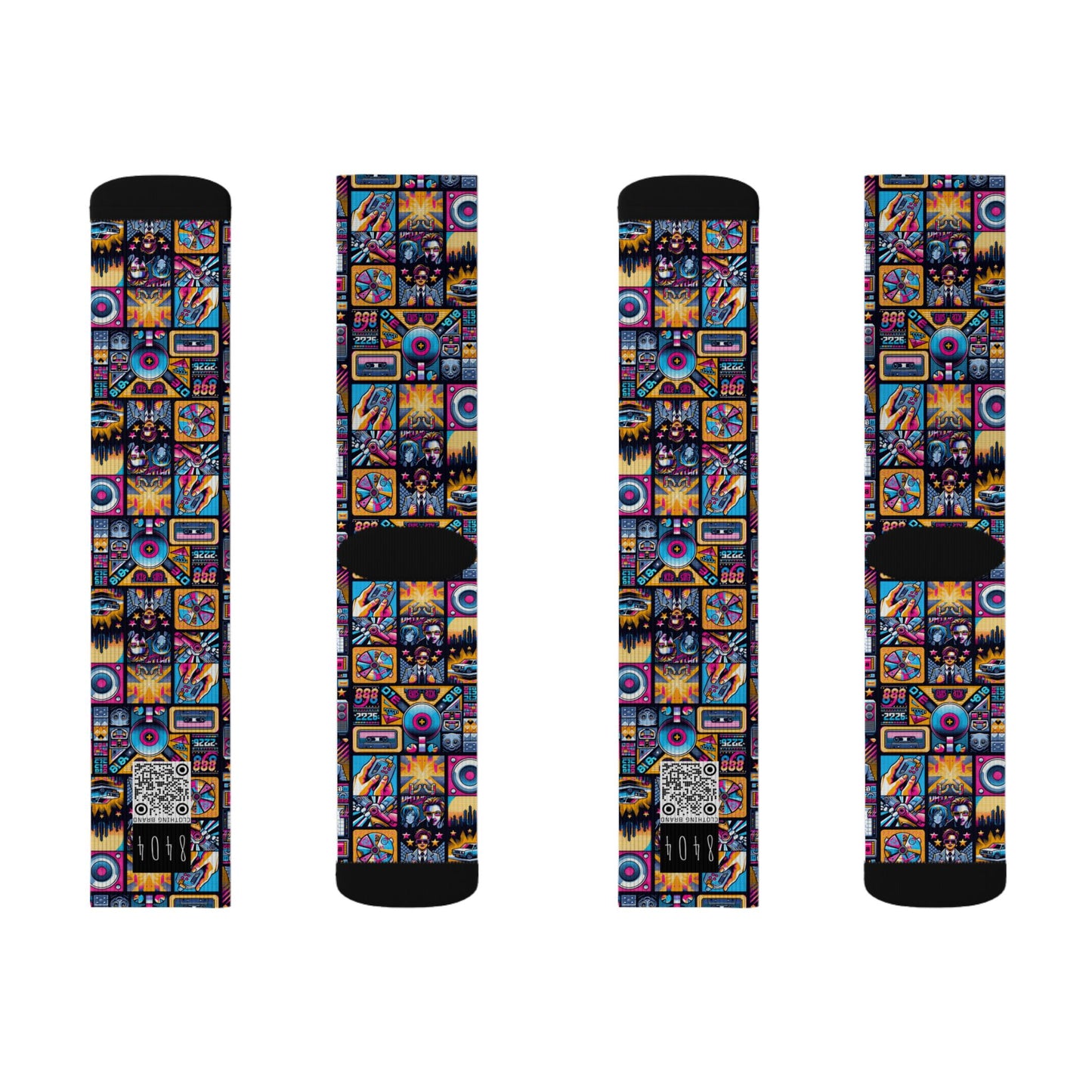Digital Pop Culture Mashup Maximalist Pop Sublimation Socks - 8404 Design-52